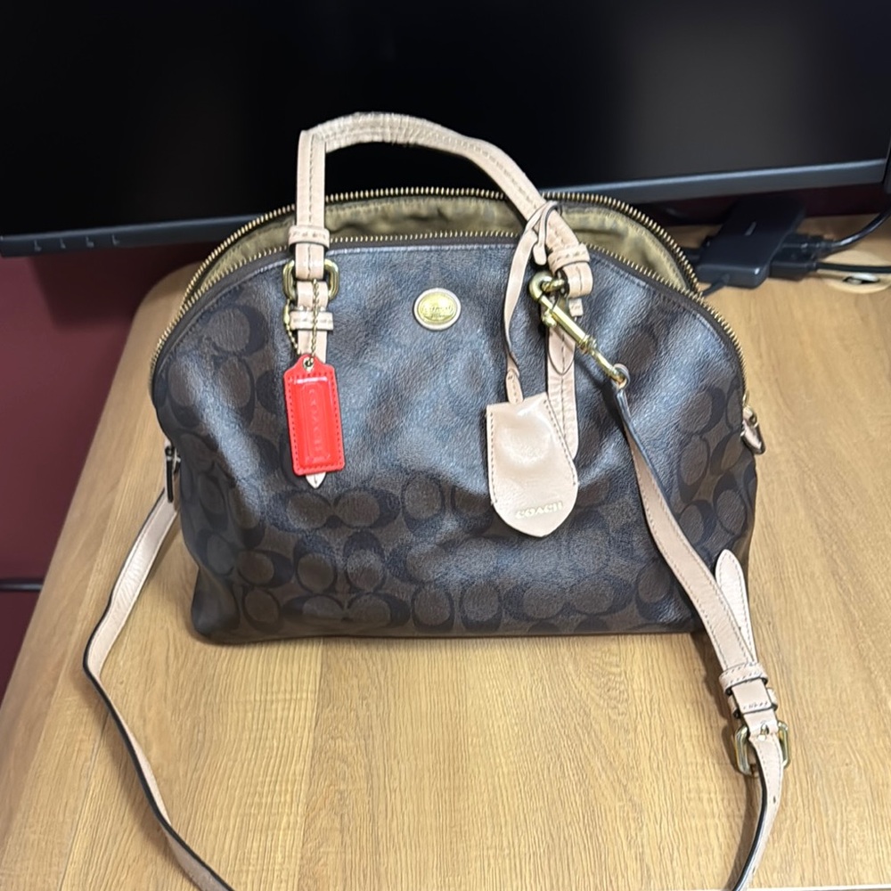 Coach Peyton Signature Cora Domed Satche with Leather Trim